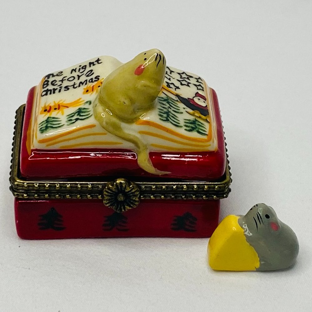 Vintage Night Before Christmas Hinged Trinket Box with Mouse Trinket